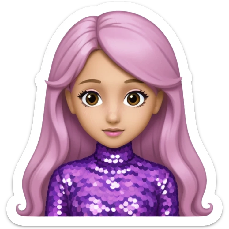 Ariana Grande with long dark blonde hair, lavender pink sequin outfit sticker