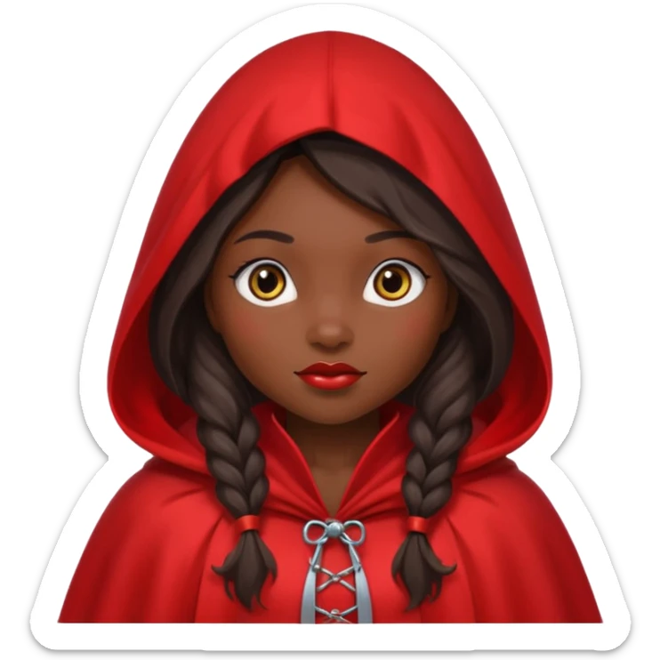 Little red riding hood African American with black with straight long wavy hair and long eyelashes  sticker