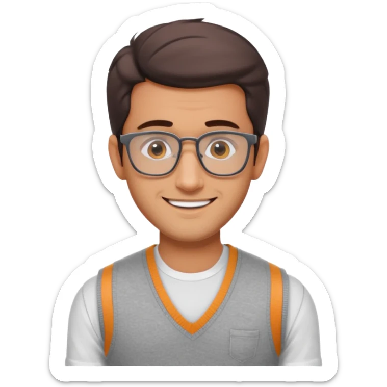 generate a pretty bratz emoji 
Make her look like hrithik roshan wearing white tee with a grey v neck sleeveless weater vest over it. wearing rectangle spectacles

he should look exactly  like hrithik roshan. smiling autistic sticker