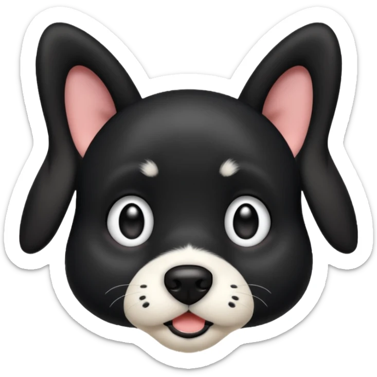 A black not hairy dog with its ears up with a bit of white on its face ￼￼ sticker