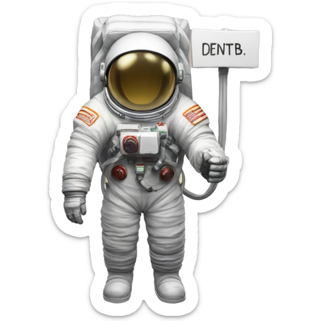 cosmonaut in a spacesuit and a sign in his hands with the inscription "DenTB" sticker