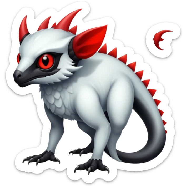 a translucent white with black belly and red eyes exotic edgy vernid-fionbri-creature full body sticker