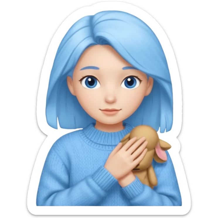 sky-blue Girl's wool sweater with light fabric folds and soft shading, casual style, Knitten.only wool sweater. sticker