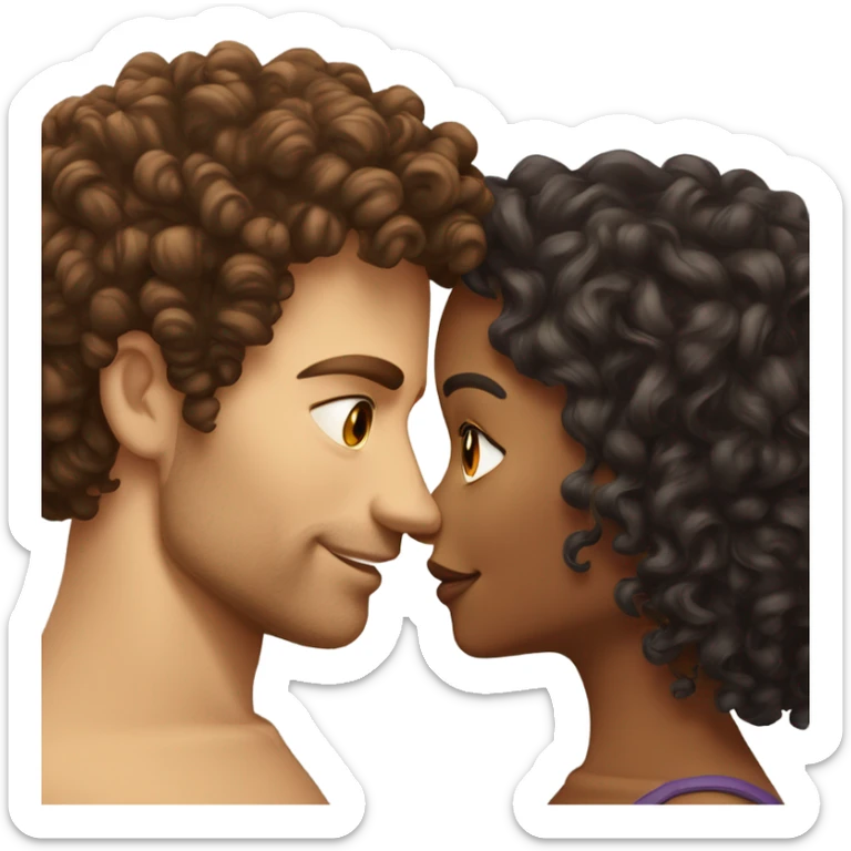 Tanned complexion woman with curly hair and white man with dark brown hair kissing  sticker