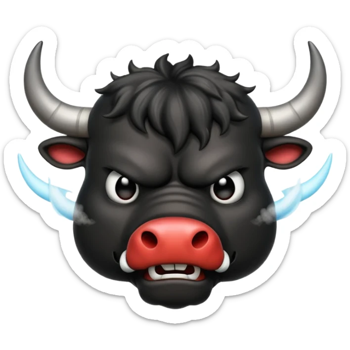 Emoji of an angry black powerful bull with steam coming out of its nose sticker