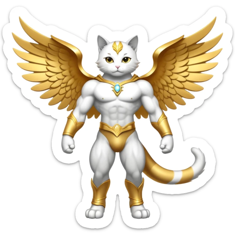 Golden Divine god angel Omni Black and white Super muscular Buff sigma Gigachad cat full body tuxedo colored  sticker