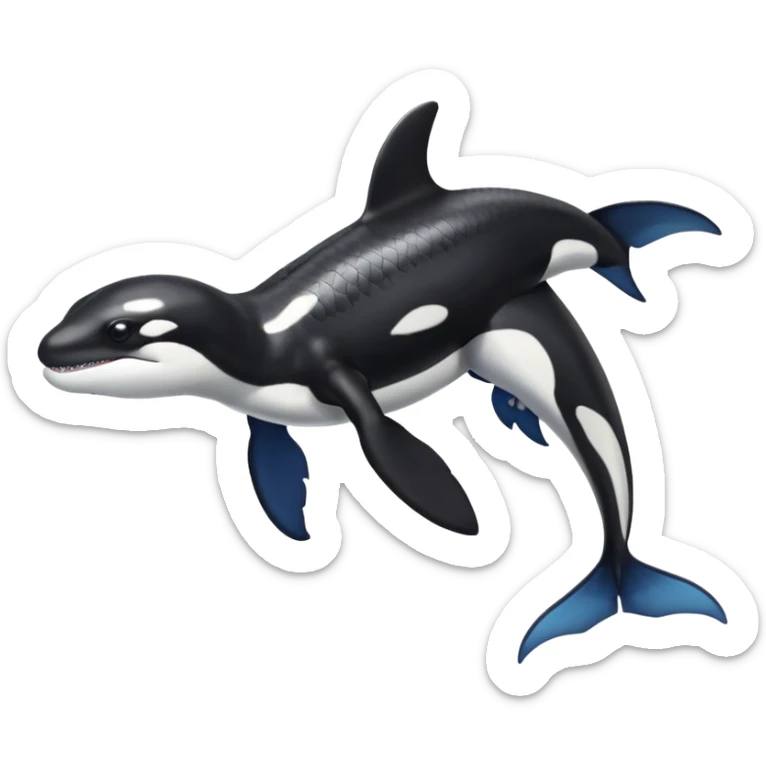 Black and white Orca-reptile-reptilian-lizard-skink-gecko-Digimon-Fakémon-hybrid full body, two legs, two arms, claws, tail sticker