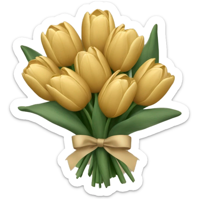 bouquet of golden beige tulips with a Khaki green bow sticker