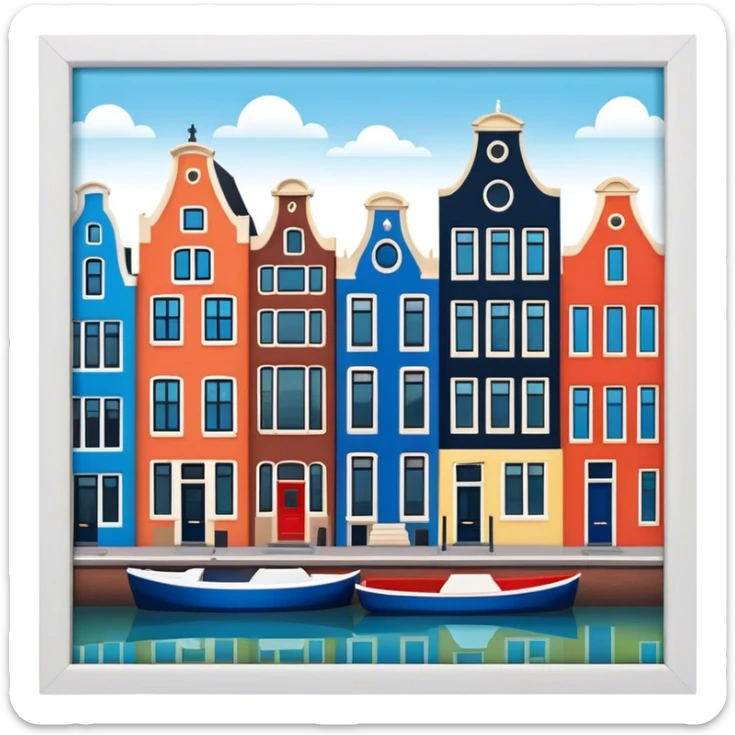 Cinematic Realistic Amsterdam Canal Houses Landmark Emoji, featuring narrow, gabled facades in vibrant colors. sticker