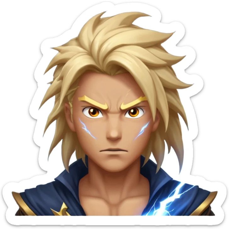 storm rider portrait, head and shoulders only, wind-swept hair, crackling lightning aura, storm clouds swirling behind, intense glowing eyes, epic fantasy vibe, 3D cartoon, mobile game icon style, clean background, no text, no watermark
 sticker
