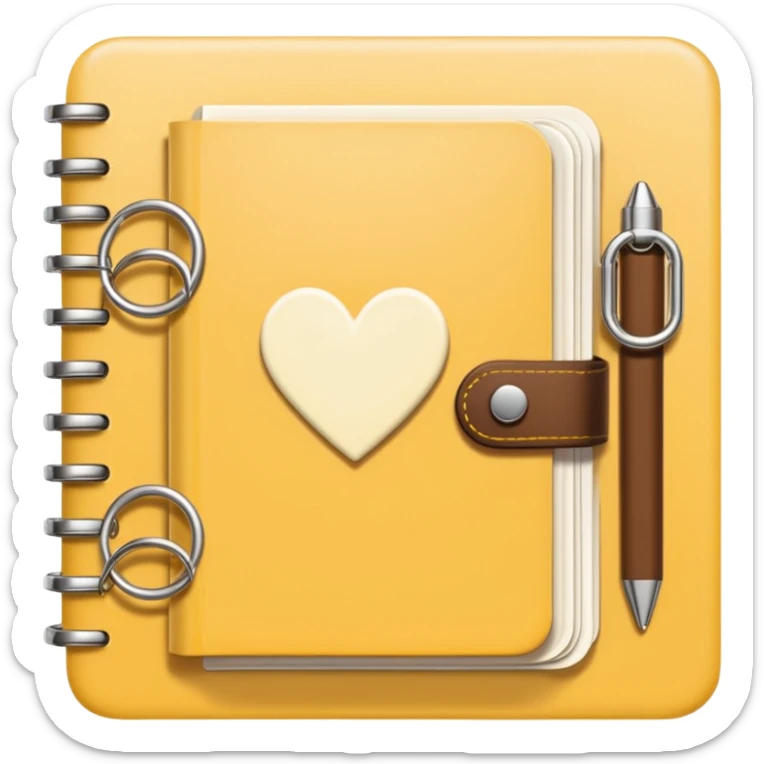 cute agenda , butter yellow/gold/brown themed with maybe a little heart on it. its paper in it and rings at the top of it where the paper is on sticker