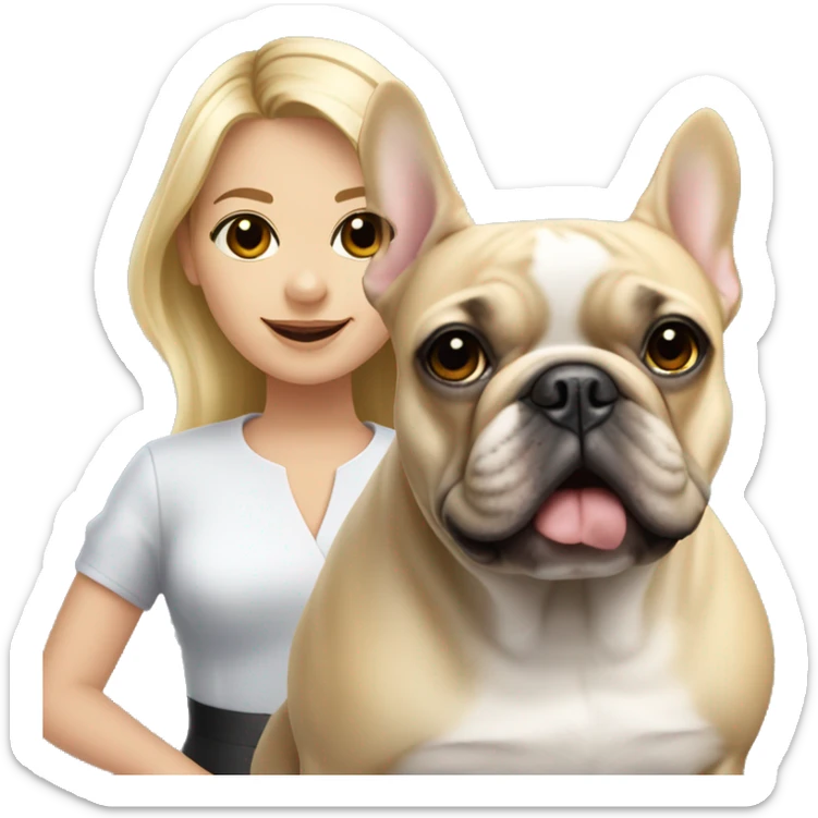 French bulldog With the hostess, a young girl with blonde hair and brown eyes sticker