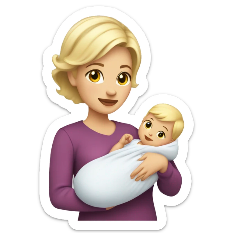 Blonde short hair mom with newborn baby girl sticker
