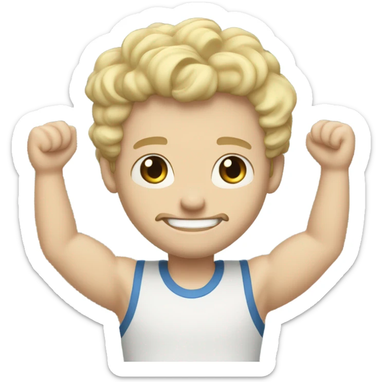 full body raised arms light curl blonde 30yo man blue eyed pale skin sticker