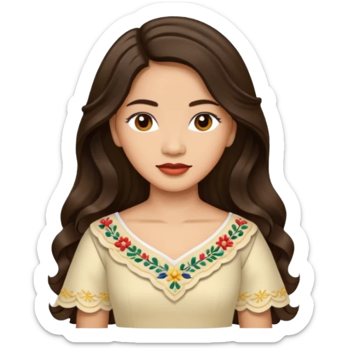 Filipino woman with long dark wavy hair parted in the middle wearing a traditional filipiniana sticker