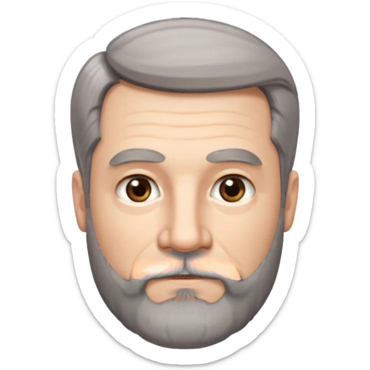 50 yr old white man, pale skin, dark grey hair with some brown highlights, side swept part, groomed moustache and beard sticker