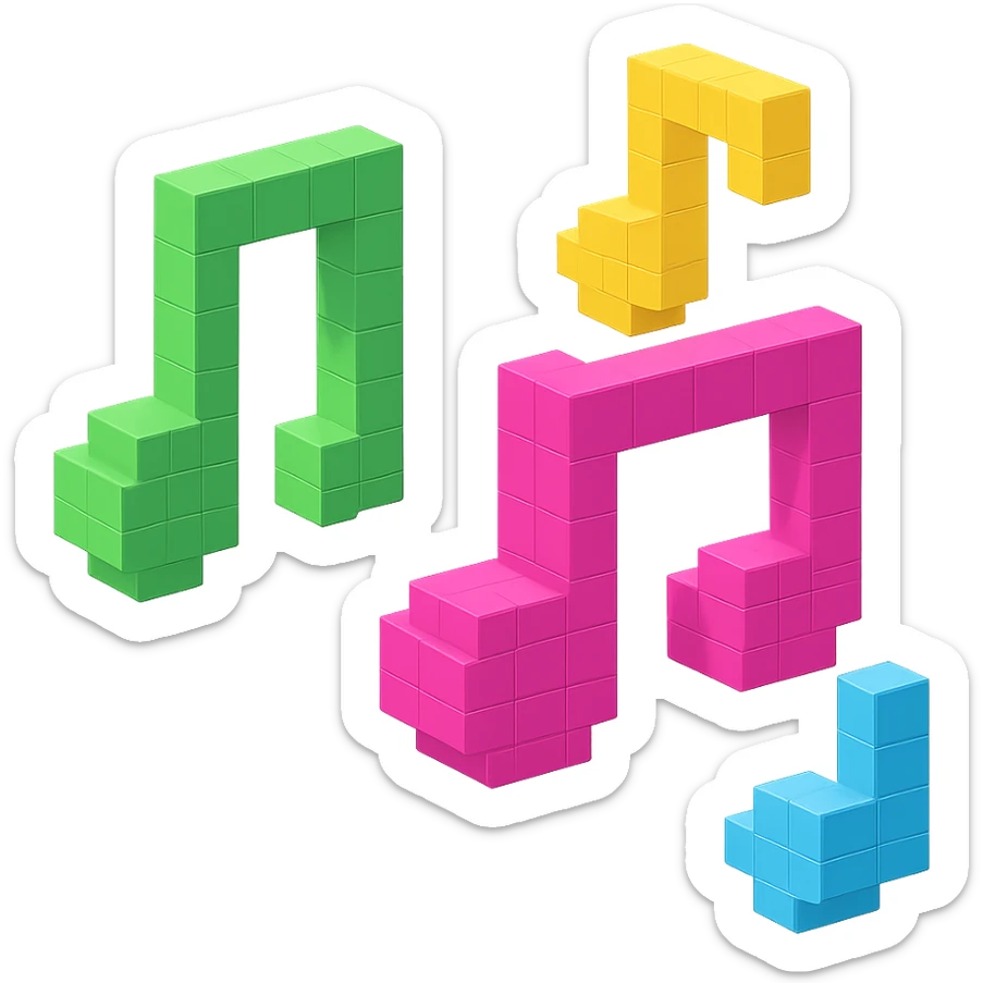 colorful and vibrant voxel-style musical notes sticker
