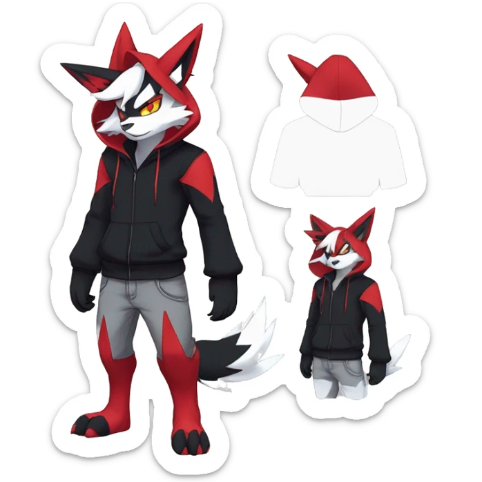 Edgy Cool Anthro Zoroark-Zangoose-Litten Fakemon Fursona Hoodie Full Body sticker
