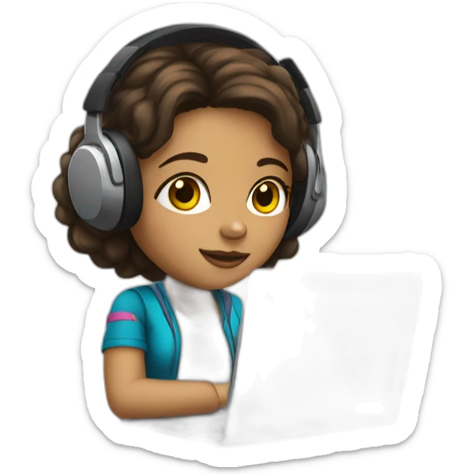 Colombian girl light dark skin with headset and laptop sticker