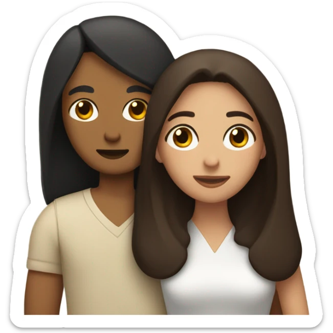 Comforting hug from brunette Puerto Rican with dark brown eyes to short, bald man with brown eyes and a beard sticker