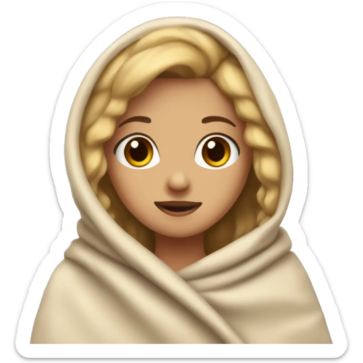 Girl with dirty blonde hair with one dimple and brown eyes wrapped in a blanket  sticker