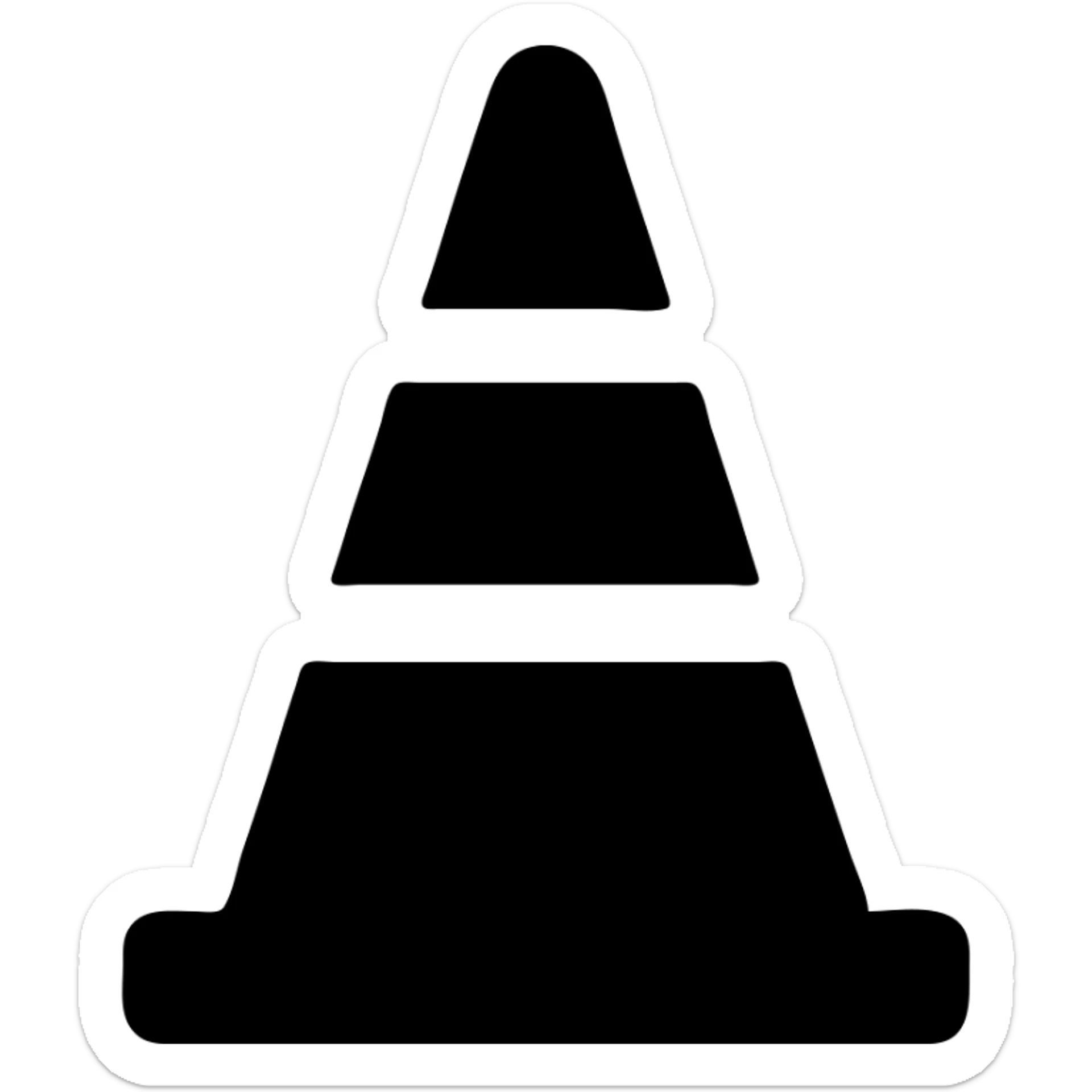 black filled icon of an orange traffic pylon with a square bottom, straight-on view, no perspective, no face or accessories sticker