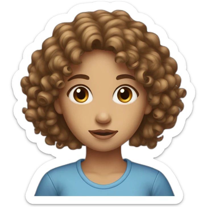 face of midle easten curly tenage girl with medium brown hair in T-shirt sticker
