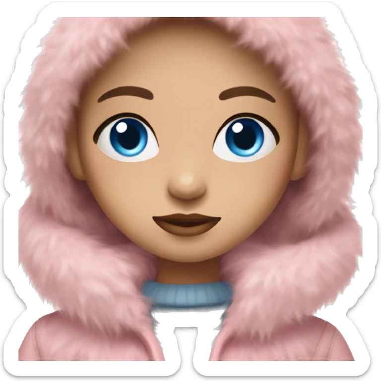 a brunette wavy hair girl with blue eyes in a pink fringe fur coat sticker
