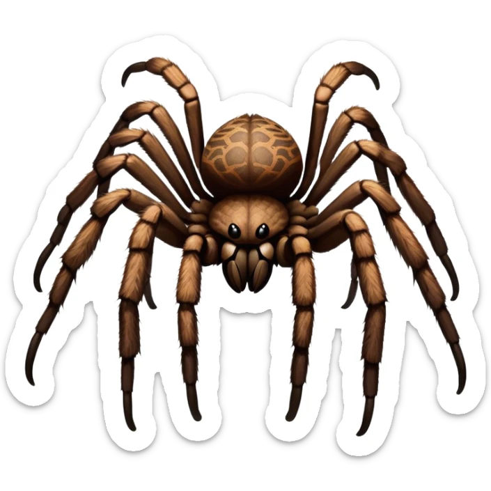 Close-up of a giant hairy tarantula in its natural habitat, with intricate web details surrounding it. The spider's texture is highlighted, emphasizing its hairy legs and features. Soft background with natural elements like leaves or rocks. Transparent background. sticker