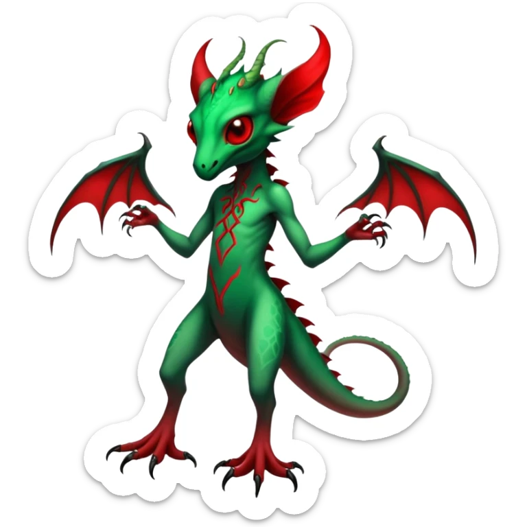 Cool Edgy Green Red ethereal eldritch badass Fionbri-Vernid-Trico-animal-creature full body sticker