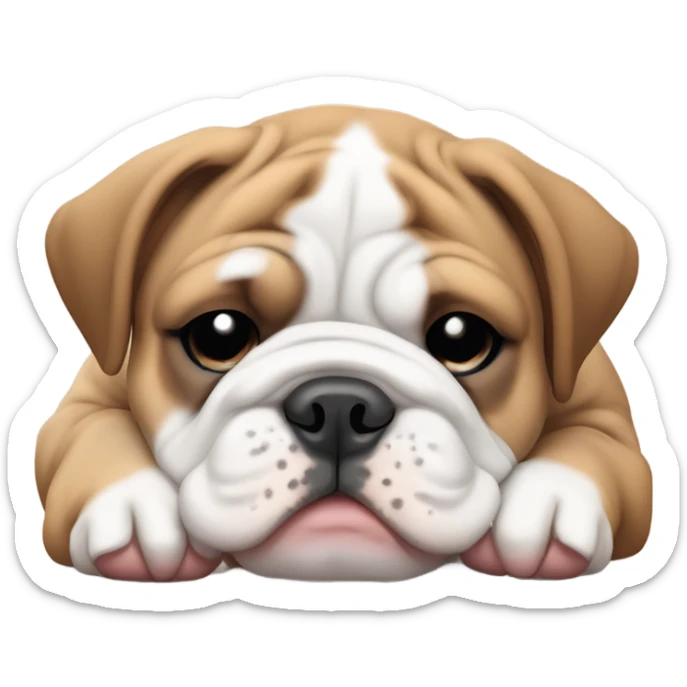 sleeping adorable english bulldog puppy with brown and white coloring sticker
