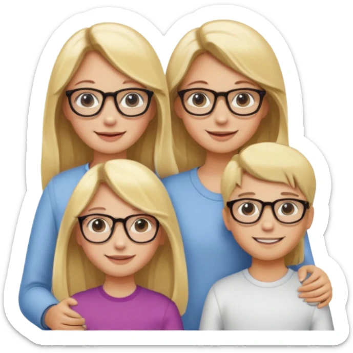 je voudrai un emoji d'une fille aux cheveux longs et blonds avec des lunettes en FAMILLE sticker
