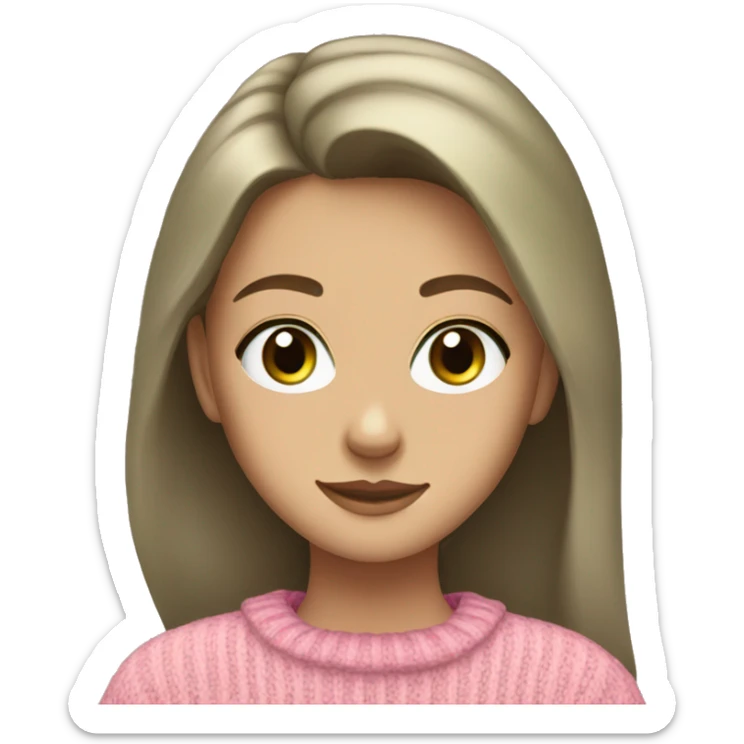 a 16 year old girl with light brown hair and gray green eyes in a pink sweater sticker