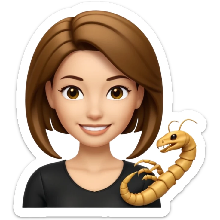 Scorpio zodiac signA 3D cartoon woman with a scorpion-shaped hairstyle, confident expression, smooth skin tone, Memoji-style. sticker