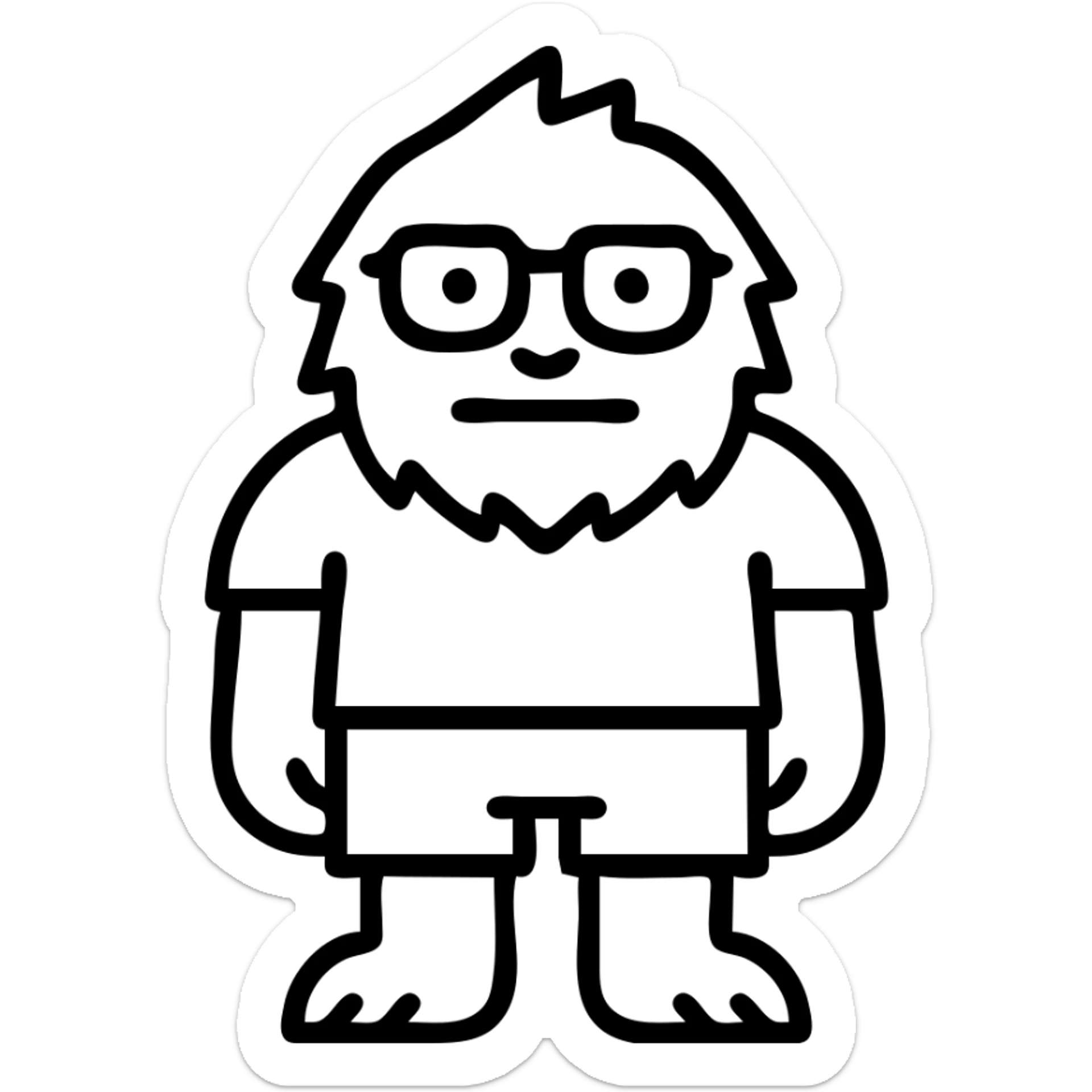 simplified icon of a yeti wearing a red shirt, shorts, and glasses sticker