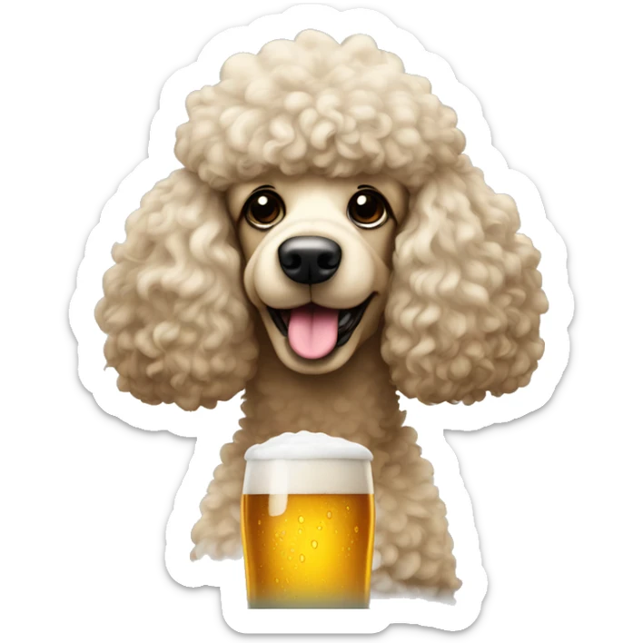 a poodle with one fountain of hair on its head and a glass of beer sticker
