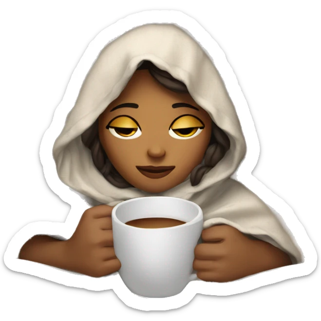 girl inside a blanket sipping coffee eyes closed sticker