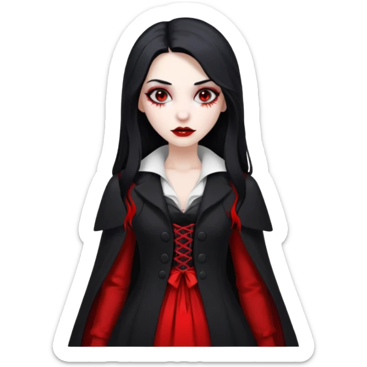 Women Vampire with black & white coat dress and eyes should be red with blood sticker