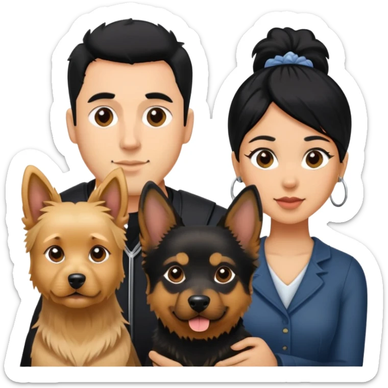 Black hair man light and black hair woman light with a German shepherd and a little yorkie  sticker