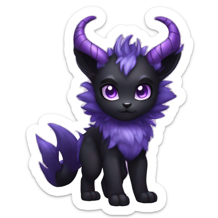 Anthro-Edgy-Black-Purple-Contrast-Colors-Fantasy-Fur-Sona-Chibi-Shiny-Fakémon-Hybrid with horns full body sticker