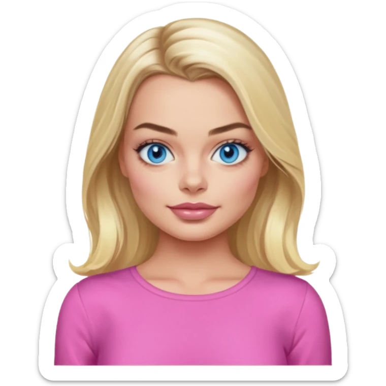 Maggot Robbie with blue eyes, long blonde hair, pink outfit sticker