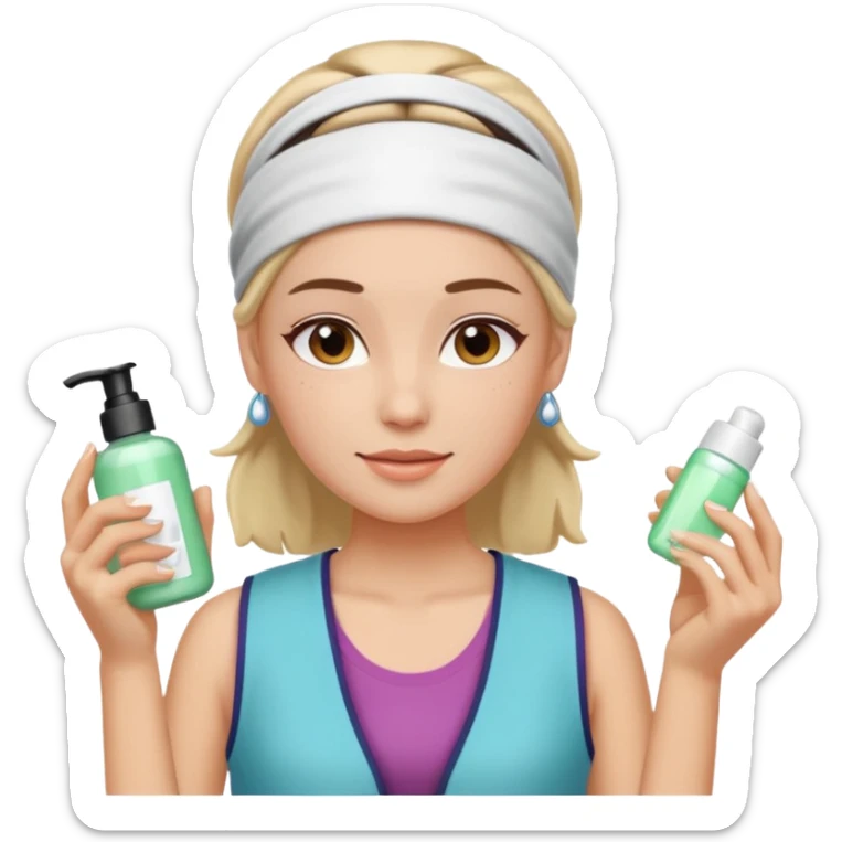 Clean girl aesthetic emoticons, apply skincare products, headband, glowing skin, vest, soft lighting
 sticker