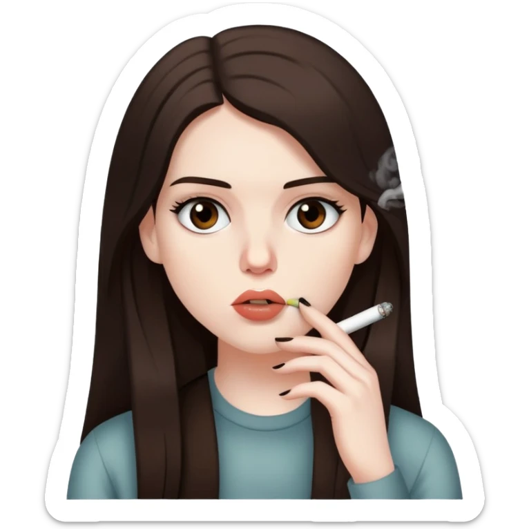 girl with long darke brown hair brown eyes and pale skin smoking listening to Kanye west sticker