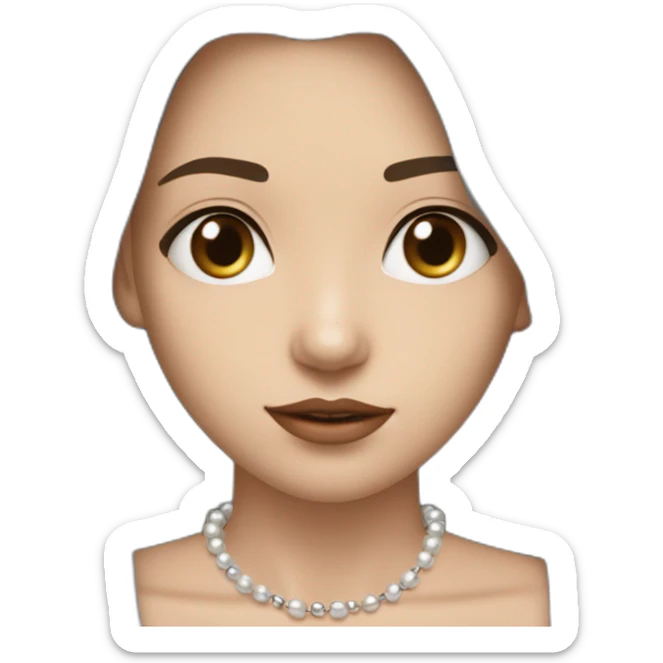 24 years old girl looking weary with white complexion and straight hair around armpit length with brown hair with silver and pearl chain necklace another layer of silver chain necklace sticker