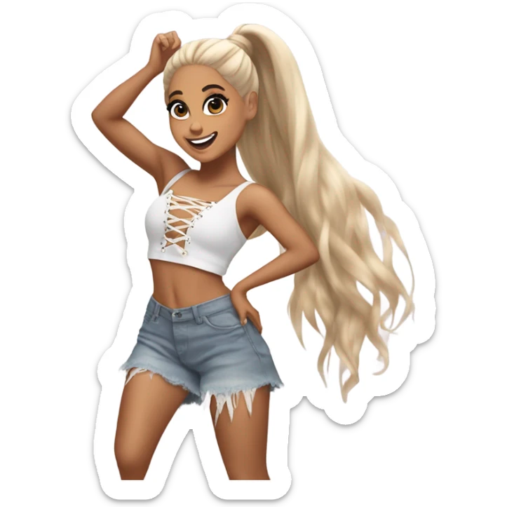 Ariana grande doing a hair flip in Shakira lace up croc top  sticker