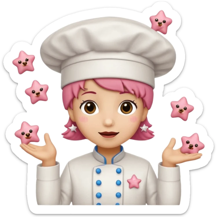 oso Carita feliz

Mejillas rosadas

Sprinkles en forma de estrellitas

Patitas pequeñas y redonditas

Un gorrito de chef mini

Expresiones cambiantes (feliz, sorprendido, emocionado) sticker
