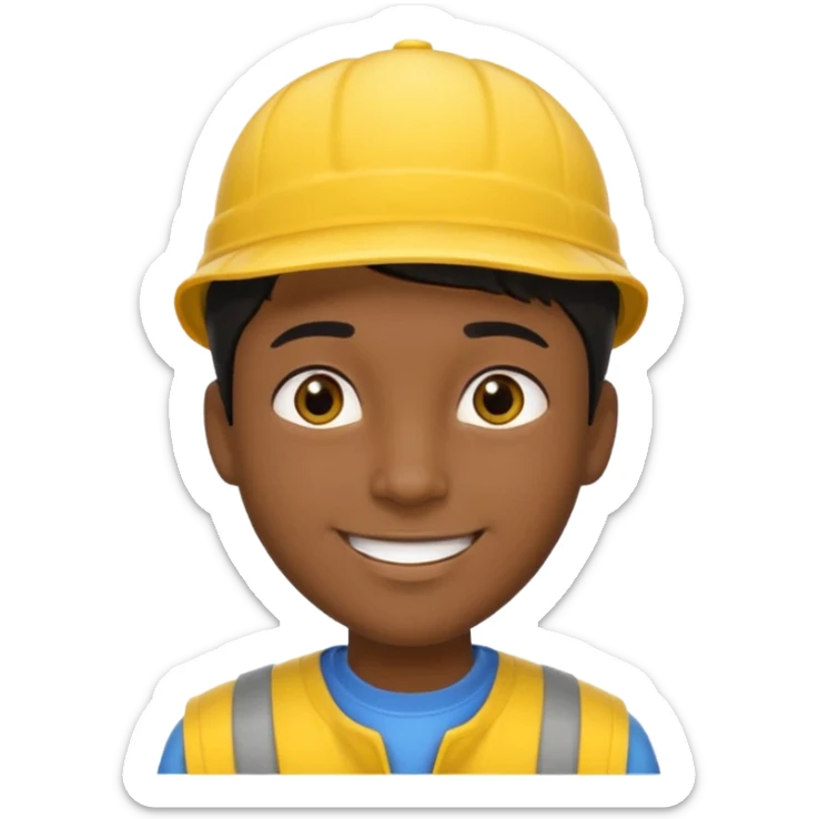 A man with dark skin tone, wearing a bright yellow cap, short black hair mostly covered by the cap, large brown eyes, and a wide smile. sticker