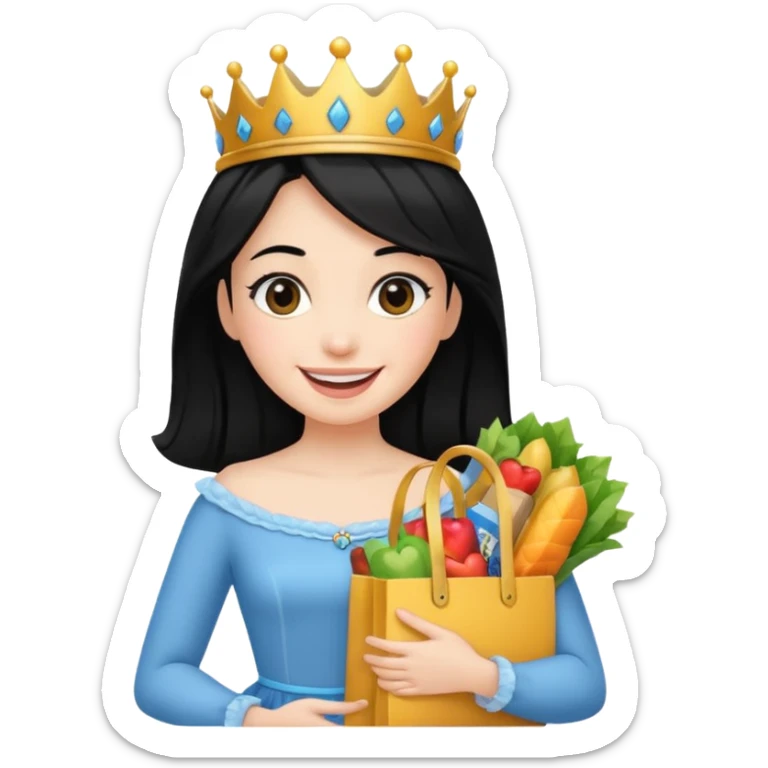 zadowlona czarnowłosa ksiezniczka z dlugimi wlosami jest zadowolona z zakupami sticker