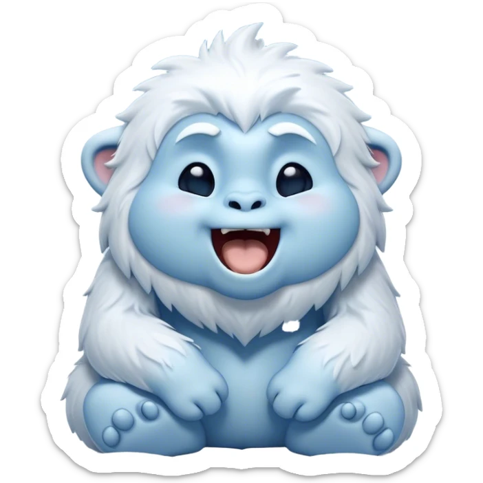 Cinematic Cute Yawning Yeti Portrait Emoji, with a charming, fluffy, snow-dusted figure in gentle whites and cool blues, head tilting back in a wide, endearing yawn with softly closed, peaceful eyes and a content little smile, simplified yet irresistibly adorable, highly detailed with a soft, frosty glow and outline capturing the serene slumber of a yeti! sticker