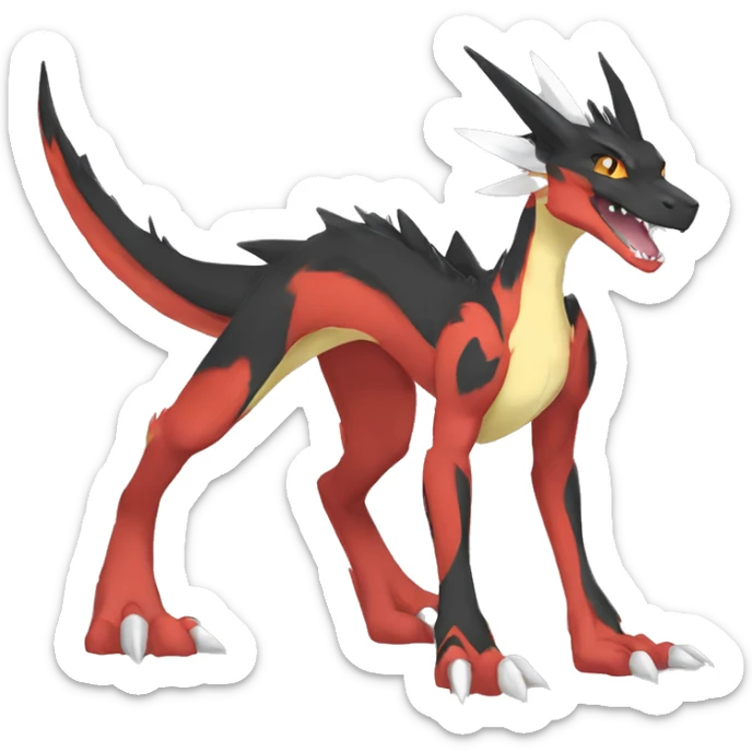 Anthro Cute cool black red white yellow nargacuga-Charizard sergal animal hybrid Fakemon full body sticker